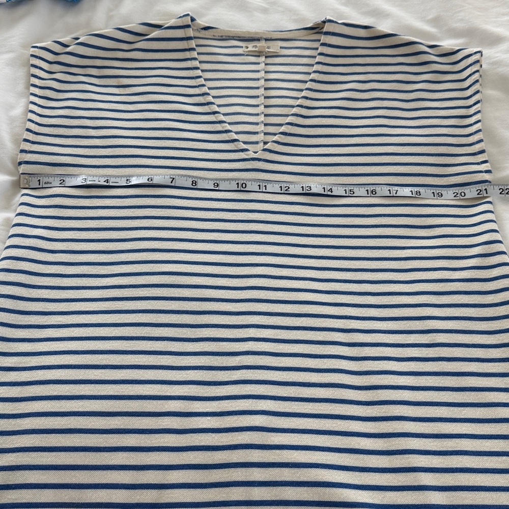 Madewell Vacances Striped Dress V Neck White & Blue Large Women’s - Picture 9 of 10